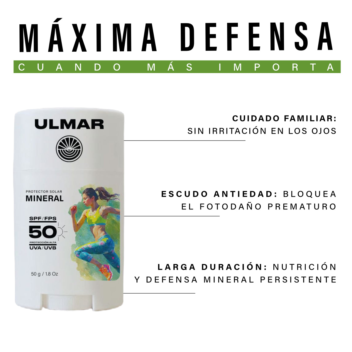 Ulmar Barra Protector Solar Mineral FPS50 Alta Resistencia 50g