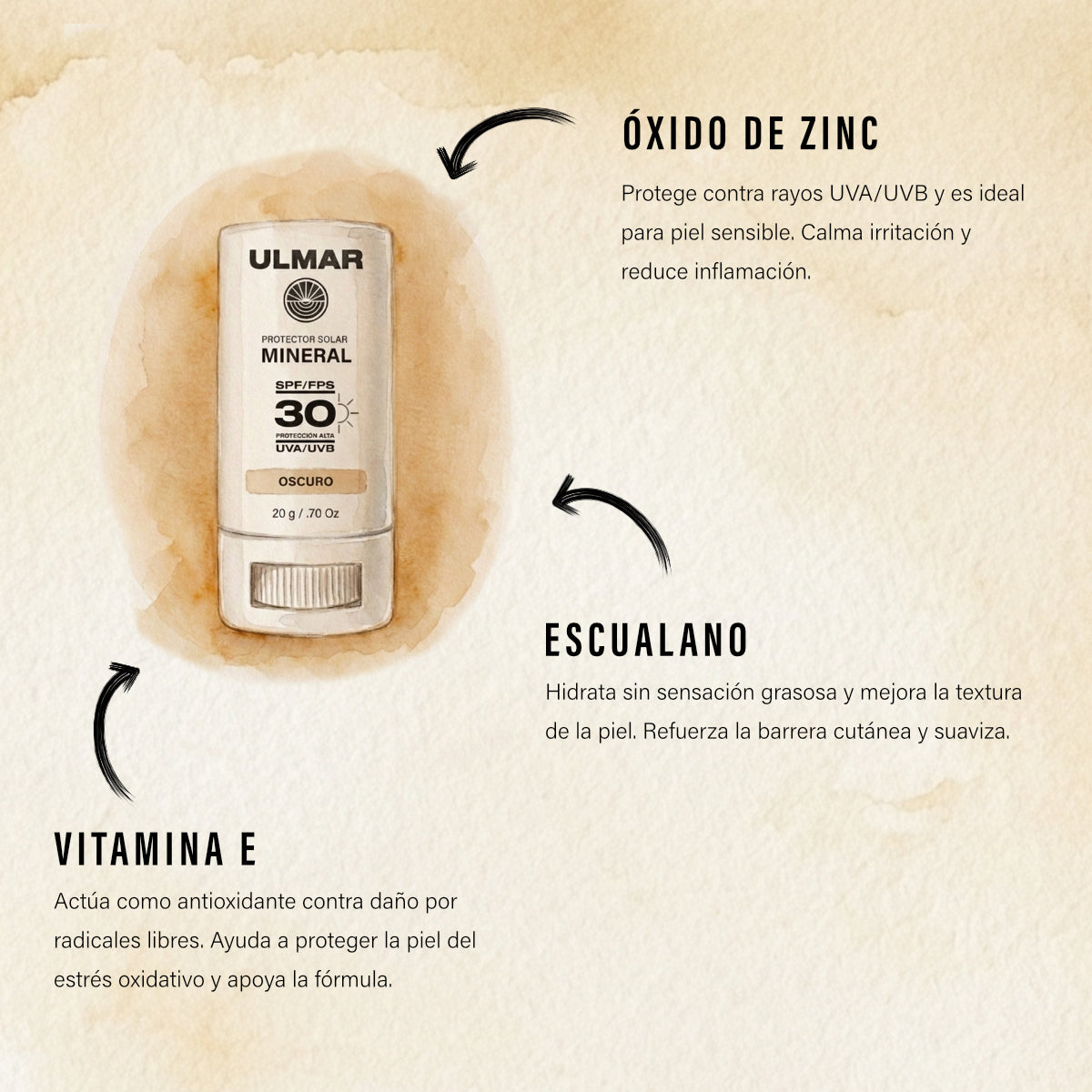 Ulmar Barra Protector Solar Facial Mineral FPS30 Obscuro 20g