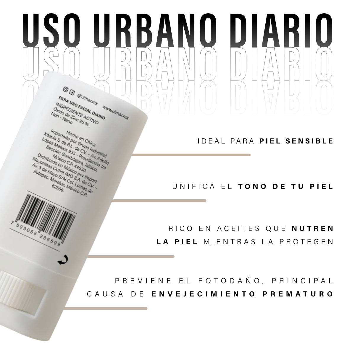 Ulmar Barra Protector Solar Facial Mineral FPS30 Claro 20g