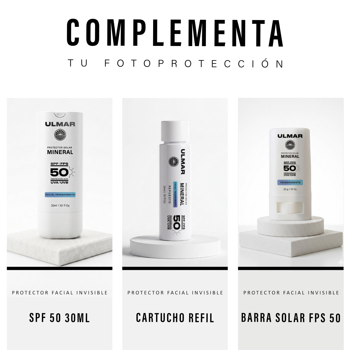 Ulmar Cartucho Recarga Protector Solar Facial FPS50 Invisible 30ml