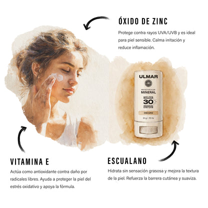 Ulmar Barra Protector Solar Facial Mineral FPS50 Obscuro 20g