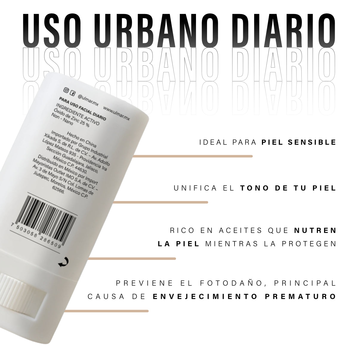 Ulmar Barra Protector Solar Facial Mineral FPS30 Medio 20g