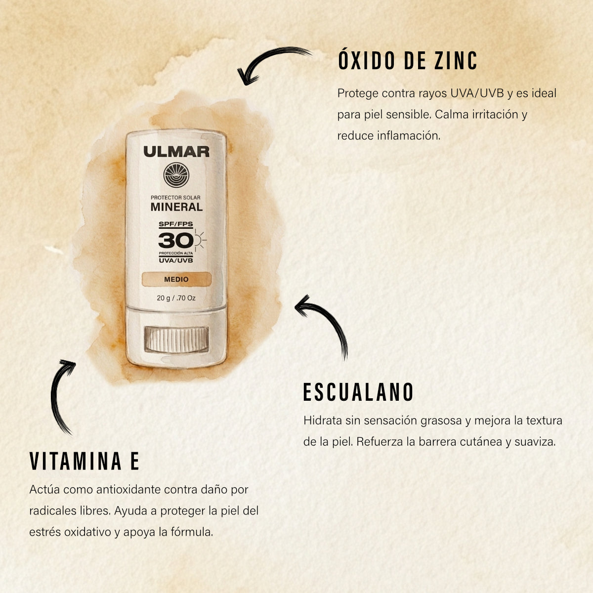 Ulmar Barra Protector Solar Facial Mineral FPS30 Medio 20g