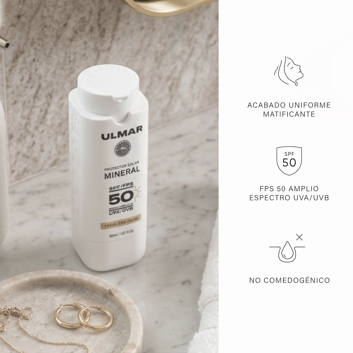 Ulmar Protector Solar Facial Mineral FPS50 30ml con color