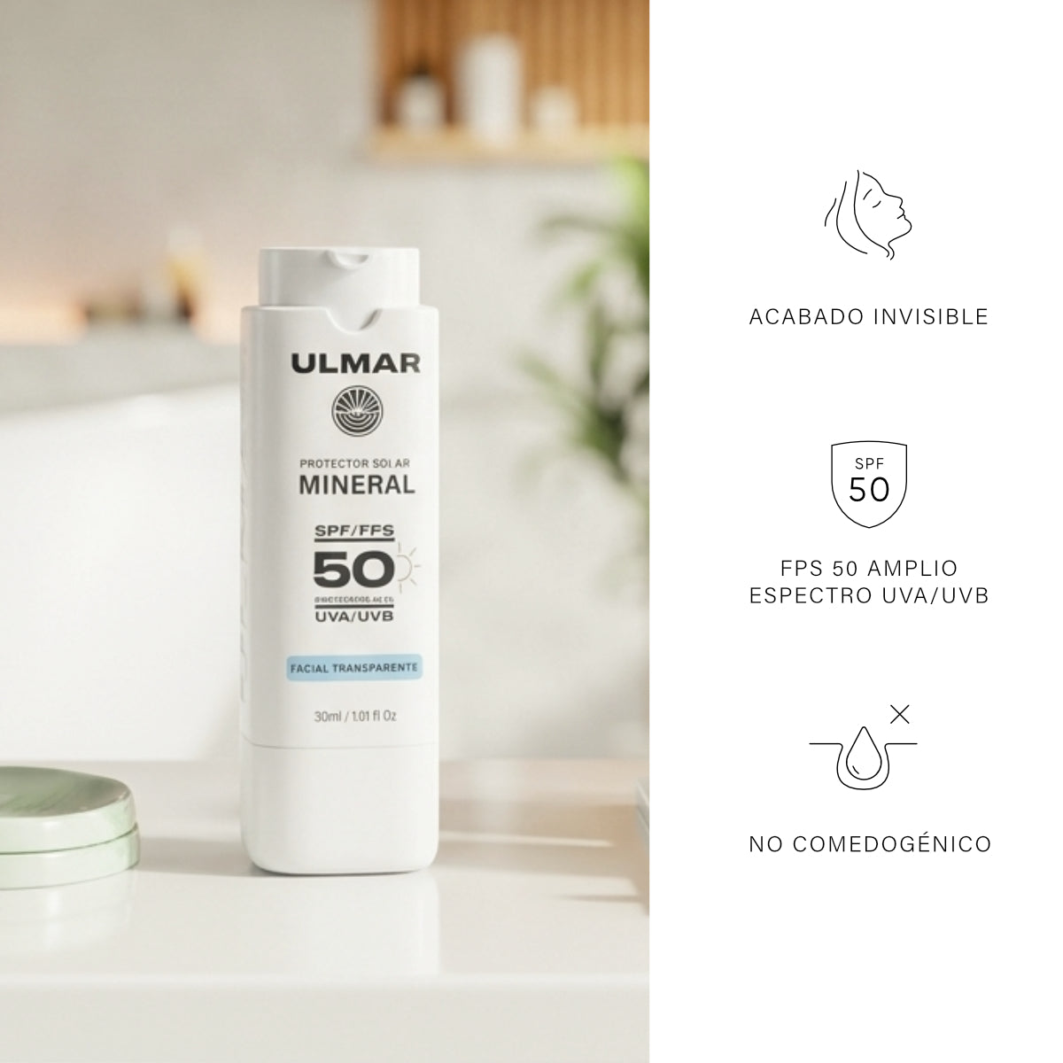 Ulmar Protector Solar Facial Mineral FPS50 30ml Invisible