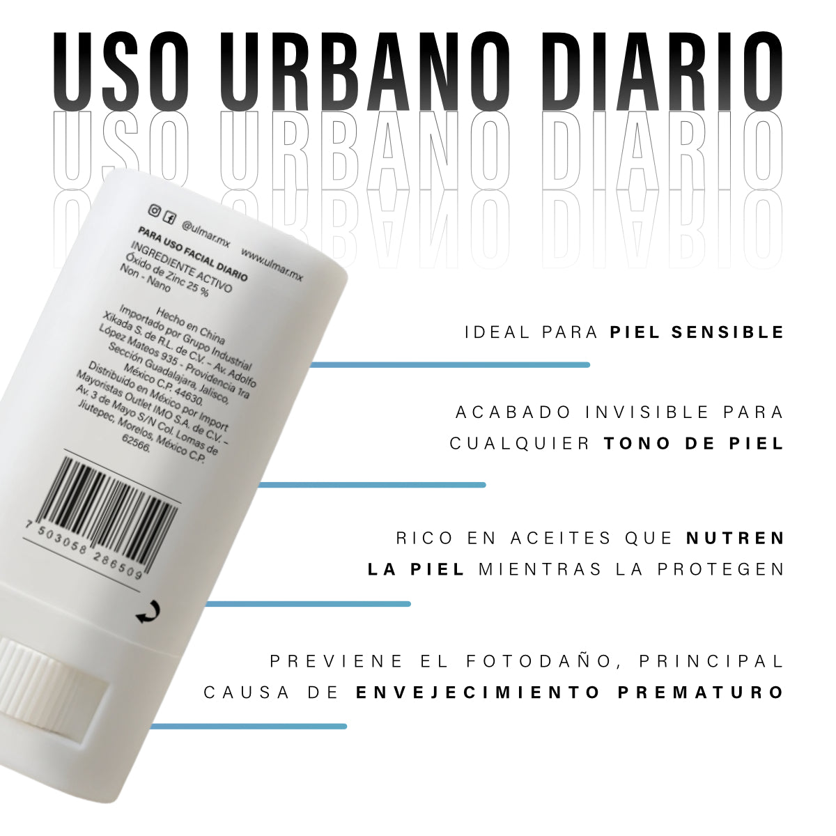 Ulmar Barra Protector Solar Facial Mineral FPS50 Invisible 20g