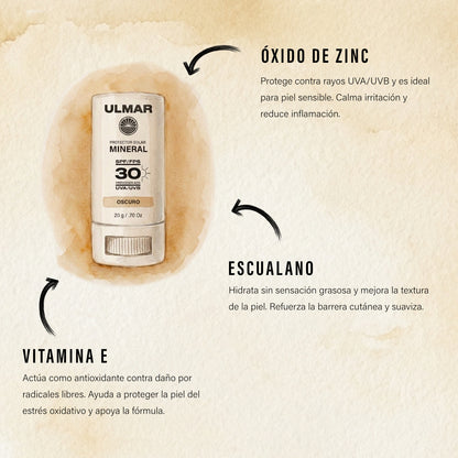 Ulmar Barra Protector Solar Facial Mineral FPS30 Obscuro 20g