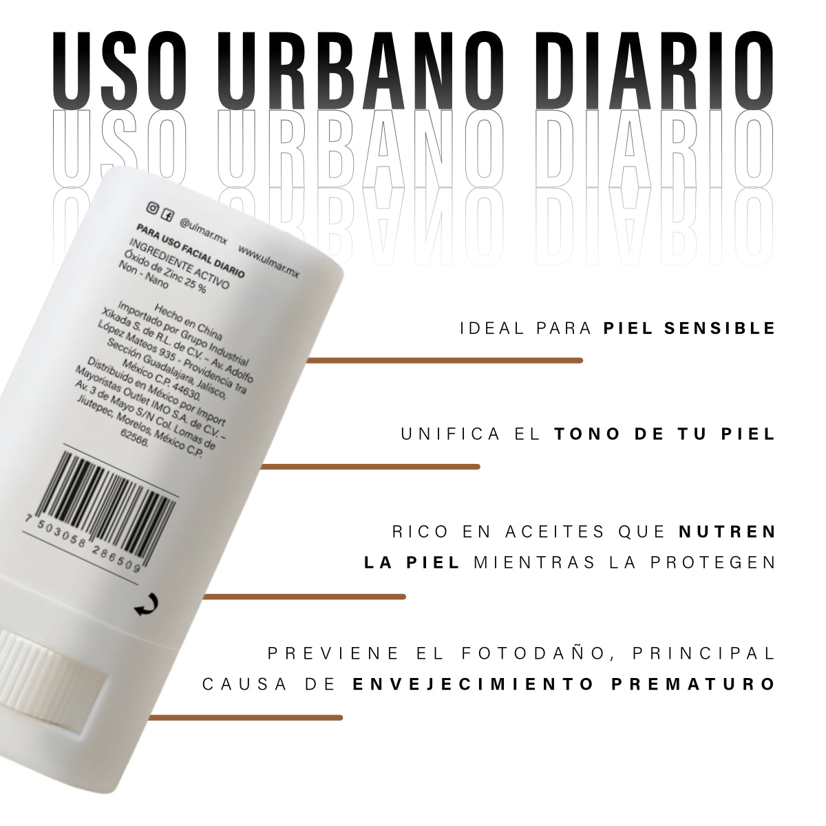 Ulmar Barra Protector Solar Facial Mineral FPS30 Obscuro 20g