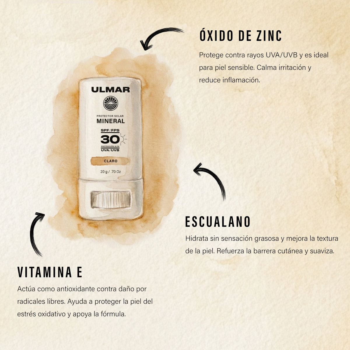 Ulmar Barra Protector Solar Facial Mineral FPS30 Claro 20g