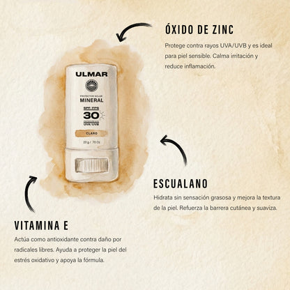 Ulmar Barra Protector Solar Facial Mineral FPS30 Claro 20g