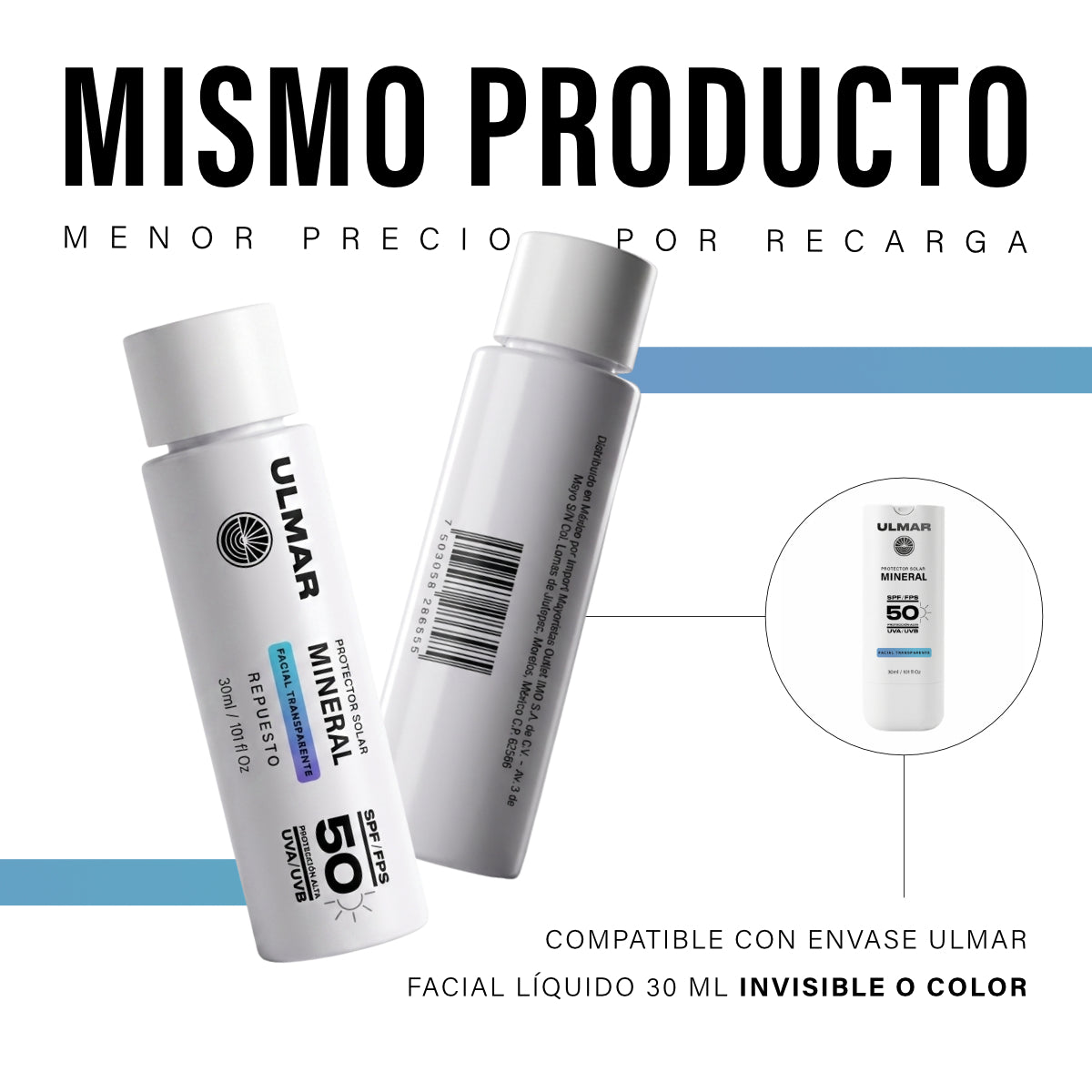 Ulmar Cartucho Recarga Protector Solar Facial FPS50 Invisible 30ml