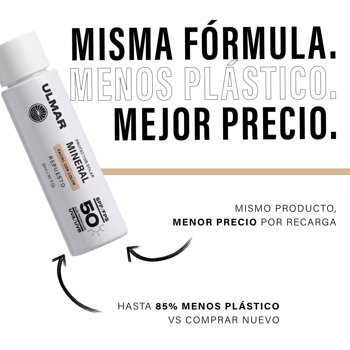 Ulmar Cartucho Recarga Protector Solar Facial FPS50 con color 30ml