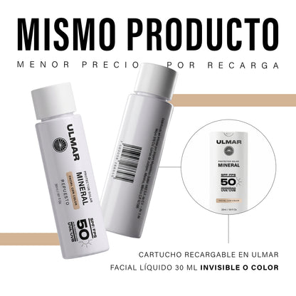 Ulmar Cartucho Recarga Protector Solar Facial FPS50 con color 30ml