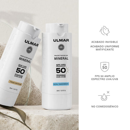 Kit Protector Solar Facial Mineral Transparente + Con Color FPS 50 | 2 Piezas
